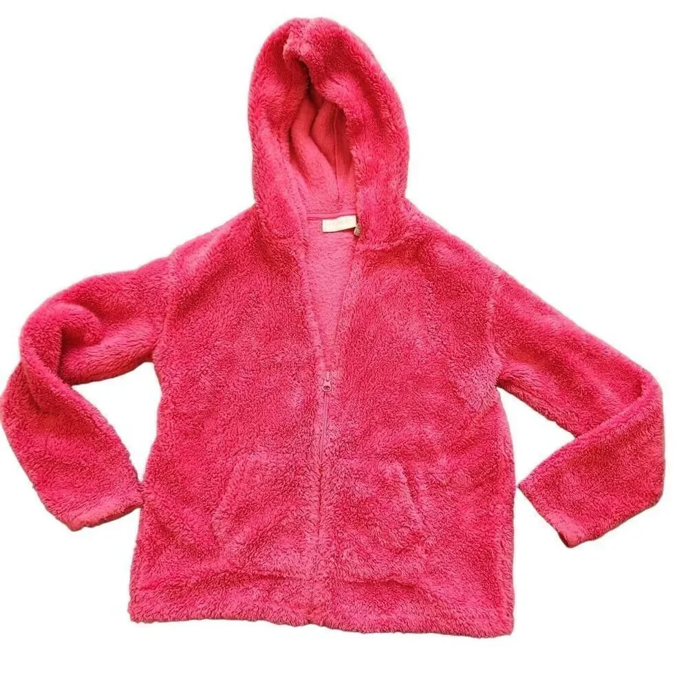 Childrens Place 10-12 hot pink fuzzy hoodie sweatshirt fleece furry